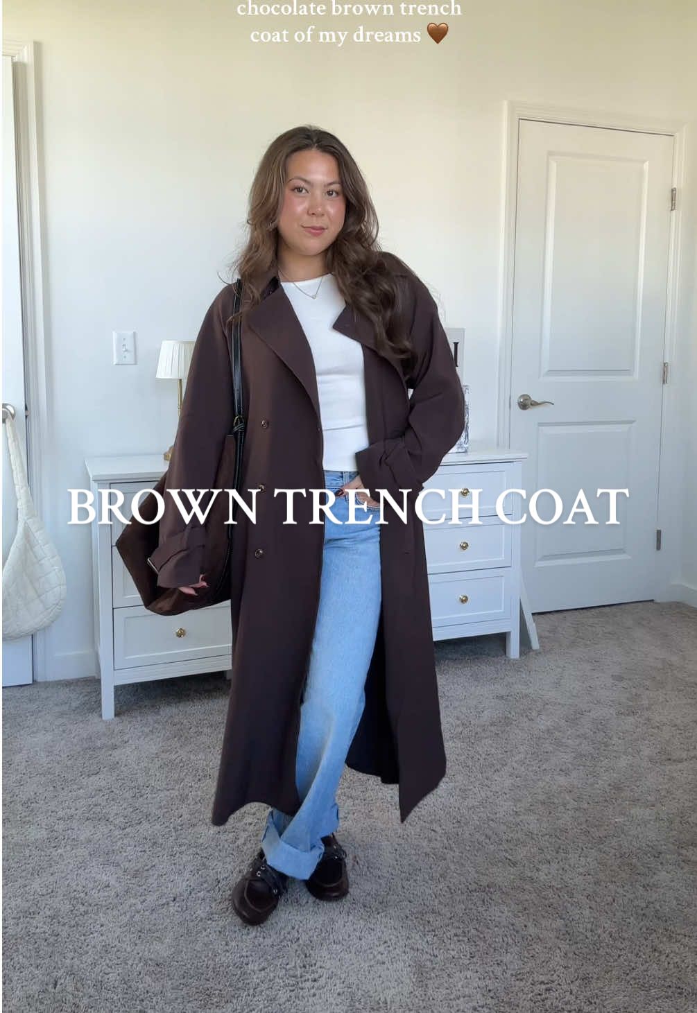this shade of brown is chefs kiss 🤎 wearing a small! #trenchcoat #trenchcoatoutfit #browntrenchcoat #chocolatebrown #tiktokshopfalldealsforyou 