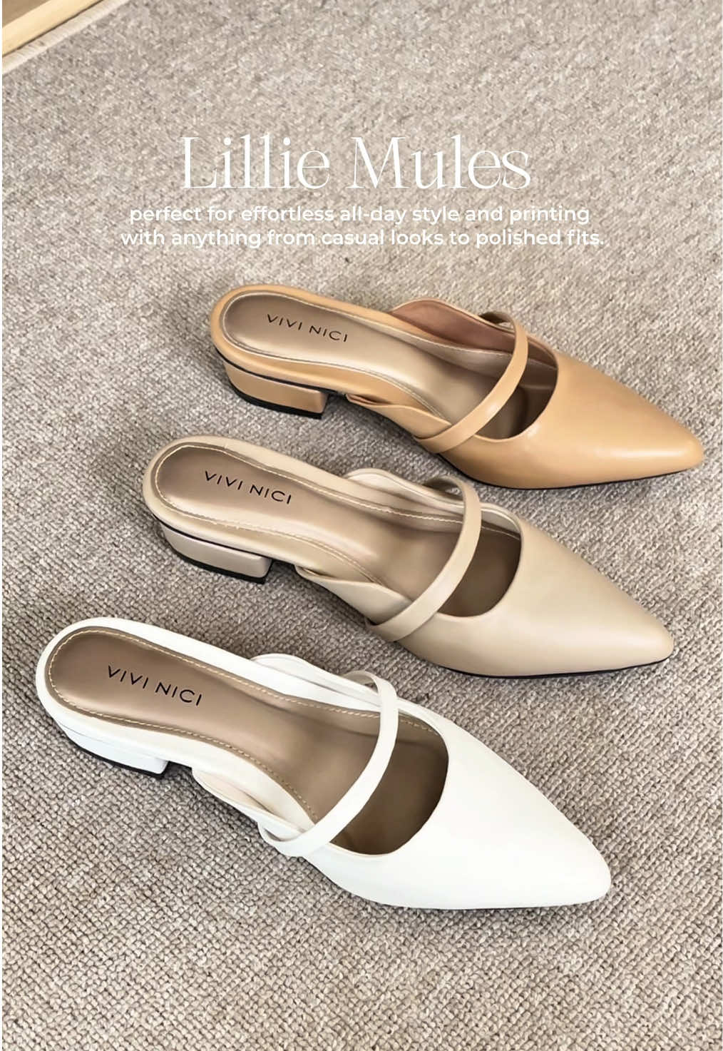 Cari yg nyaman, tinggal slip & go Lillie Mules cocok buat kamu yg gamau ribet dan gampang pegel😉🤩 #fyp #vivinici #sepatuwanita #heelswanita 