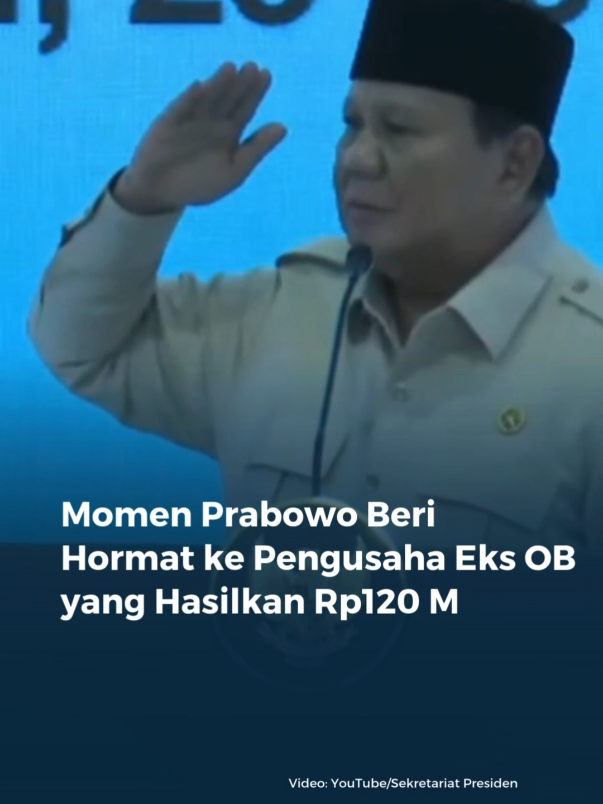 Presiden RI Prabowo Subianto memberikan hormat kepada dua pengusaha muda, Angga dan Wawan, yang berhasil membangun ribuan rumah subsidi dengan proyeksi penghasilan hingga Rp120 miliar. Angga sebelumnya bekerja sebagai office boy. 