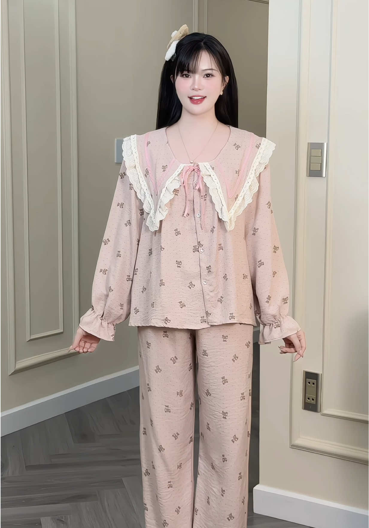 Sammy Bộ Mặc Nhà Cổ Sen Ren vạt nhọn #champhanriview #pijama 