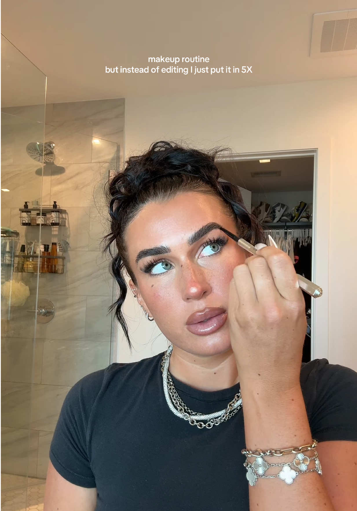 a quick GRWM for a nfl game  Requested Product List: @rhode skin  -glazing milk @Hourglass Cosmetics  -hydrating skin tint shade 10 -concealer (think it’s shade sepia) @MERIT Beauty  -blush in cheeky -cream bronzer in Leo @Benefit Cosmetics  -eyebrow pencil