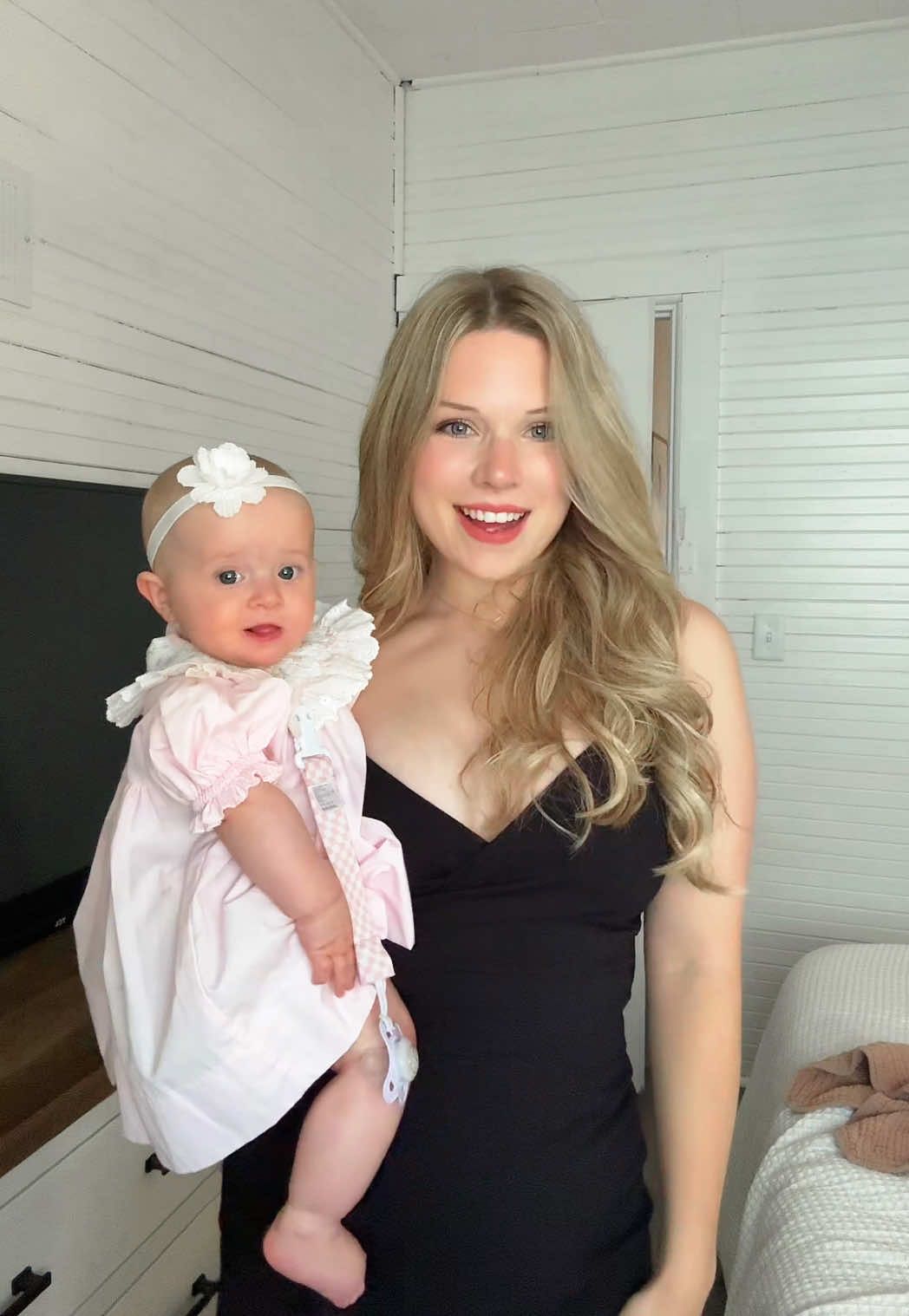 My first time wearing this dress since having a baby..😅🤍 #transition #momlife #weddingguestdress #weddingguest 