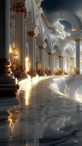 Heaven's Gate Vibe ✨ Golden Columns & Waterfalls 🌊 #landscape #aiart #dream #mindblown #water 