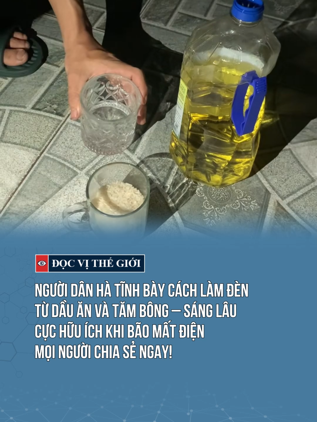 Làm đèn chống bão từ dầu ăn và tăm bông cực hữu ích #docvithegioi #tiktoknews #tintuc #denchongbao #baoso10