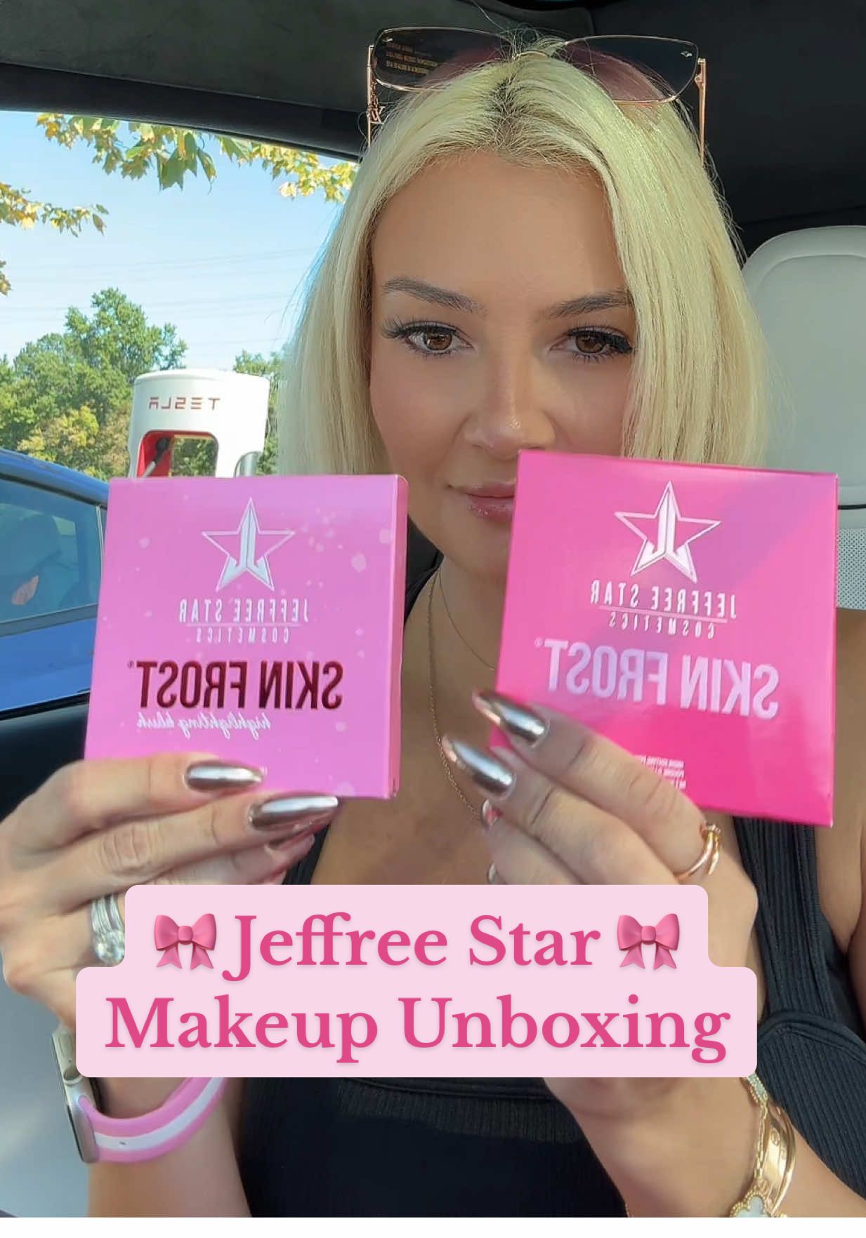 Quick car stop = @Jeffree Star Cosmetics haul time 💄✨ Already obsessed & can’t wait to test these out 👀 Stay tuned for the try-on videos coming next! #JeffreeStar #MakeupUnboxing #ViralMakeup #MakeupTok  #BeautyTok