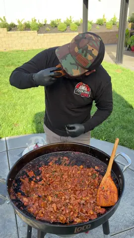 Discada  2 lbs sliced flap meat 1 lb pork steak sliced into cubes, 1 lb chorizo, 1 lb bacon, 1 lb sausage. Cooked at 300° with 1 onion, 1 bell pepper, 4 tomatoes, garlic + taco seasoning. Wrapped it all up in warm tortillas 🌮🔥”