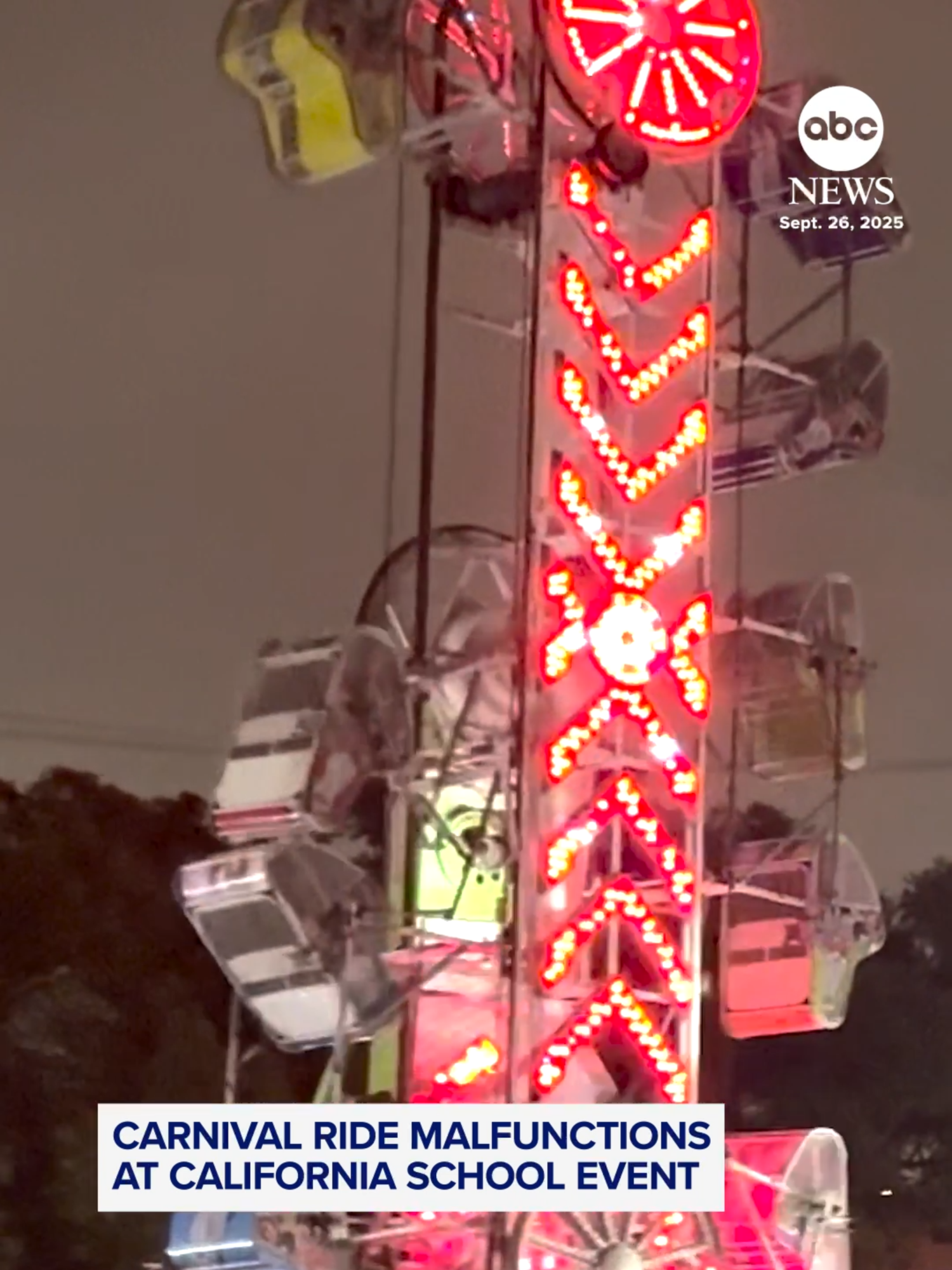 Riders were reportedly trapped for up to an hour after a carnival ride malfunction at a school event in Southern California. Thankfully, no injuries were reported.