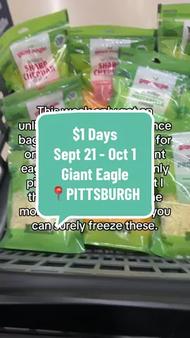 Monday - September 29th $10 for 20 cups of shredded cheese…the expiration date is January 6, 2026!  I got finely shredded sharp & mild cheddar, Mozzarella, Provolone, plus sharp and mild cheddar! What others should I get? *Sale runs Sept 25 - Oct 1 and it’s confirmed to be running in Ohio* #fyp #gianteagle #dollardeals #cheese #shoppingdeals 