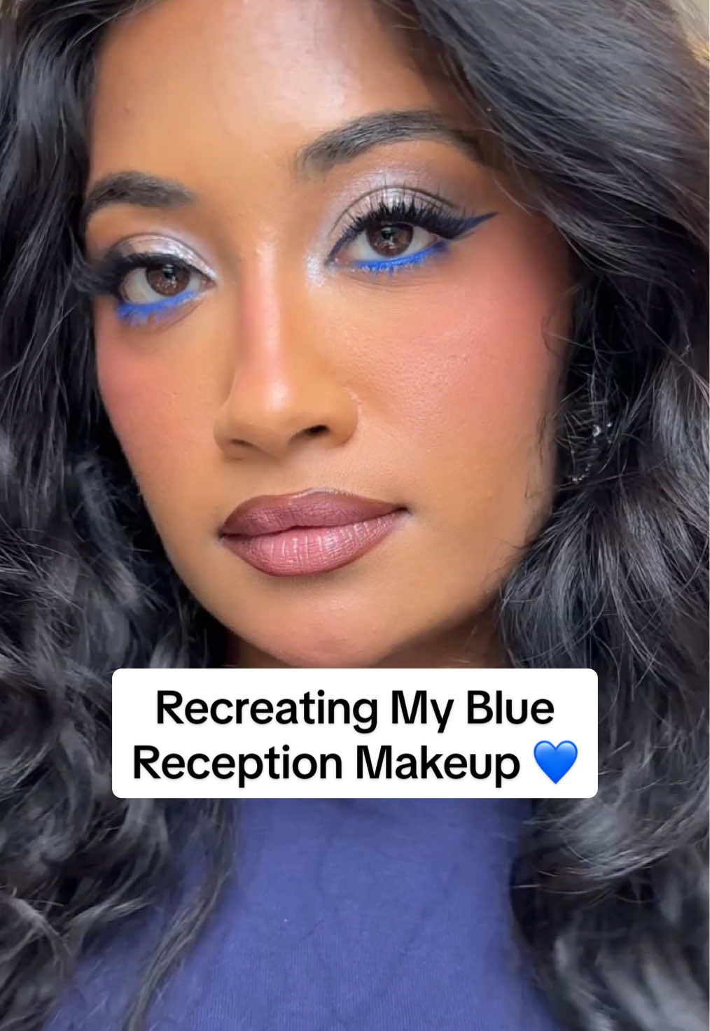 YOU GUYS LOVED THIS LOOK SO MUCH 🤭 so this is in-depth tutorial recreating my blue makeup look I had for my reception (products 🔗ed in my bio) @DanessaMyricksBeauty @Fenty Beauty @makeupbymario @M.A.C Cosmetics Store @Benefit Cosmetics @NYX Professional Makeup #bluemakeup #colorfulmakeup #makeuptutorial #makeupforbrownskin #browngirlmakeup 