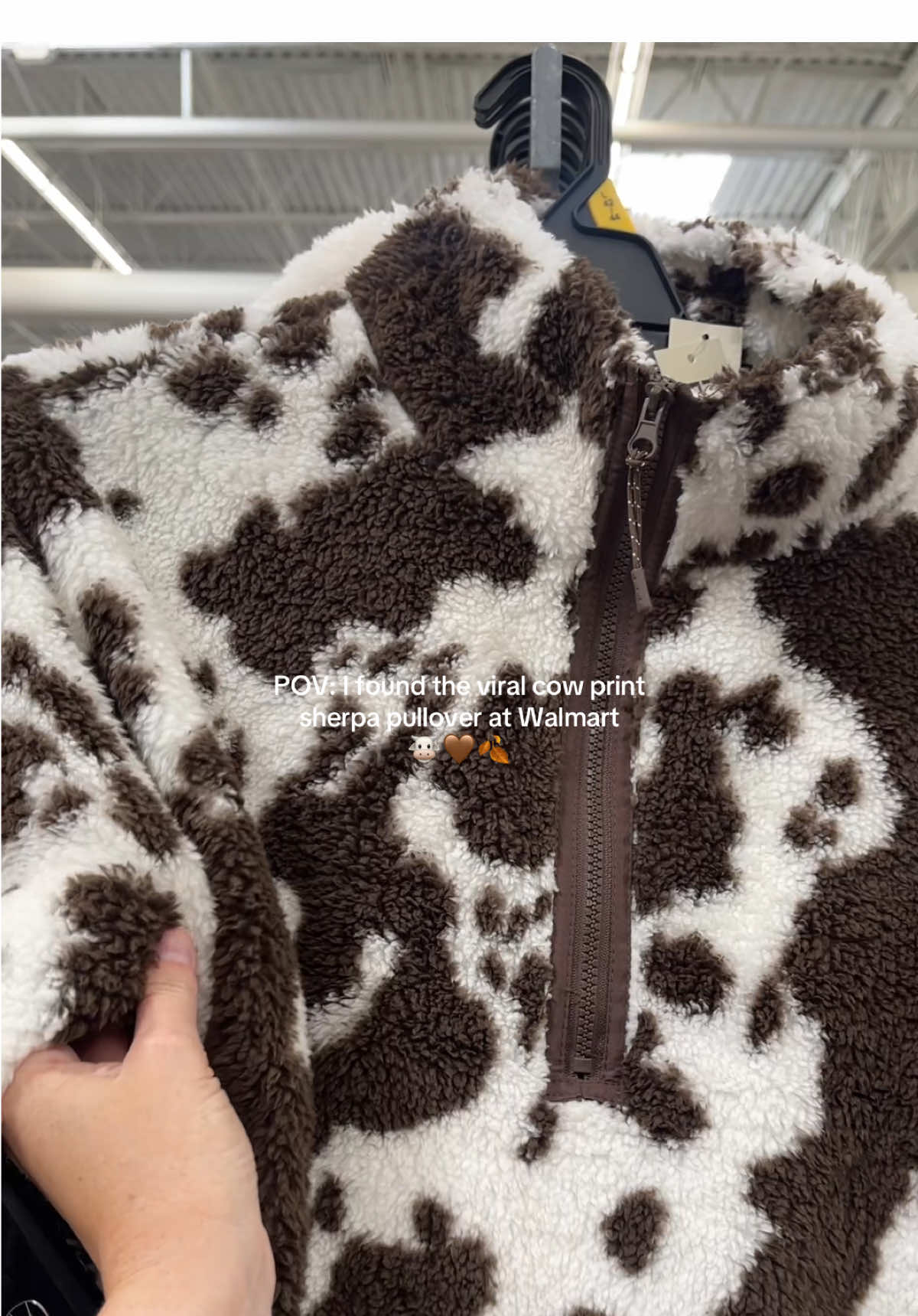 I finally found the viral cow print sherpa pullover at @Walmart - I think this one was meant to be mine because it was the last one on the shelf 🥹🤎🧸🍂 SO cute - I can’t wait to wear this all fall! RUUUUN to Walmart, girlies! #walmart #fall #walmartfashion #walmartfinds #fallfashion 