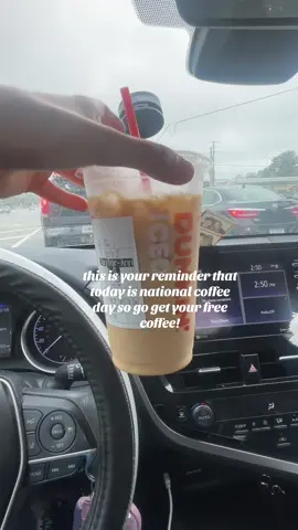 dunkin has a free medium iced coffee with a purchase!  #dunkin #coffee #nationalday #coffeetok #free 