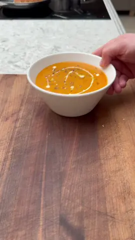 Creamy Roasted Tomato Soup with a Cheese Toastie, I think it’s safe to say we are into Soup Season. For me a well made soup takes a bit of beating in the comfort food stakes. Serves 4  1.5kg ripe tomatoes (use whatever) 1 head of garlic  Olive oil Salt and Pepper 2 onions 2 celery sticks 2 tbsp tomato purée 20g basil 1 litre veg stock A little sugar if needed 100ml double cream Crusty bread Mature cheddar cheese Gruyère  Salted Butter 1. Half the tomatoes, add the piccolo tomatoes and the garlic to a roasting tray drizzle with olive oil, season with salt and pepper, roast them for 35 mins at 180c 2. Meanwhile add the onions and celery to a pan with a pinch of salt (helps them to cook evenly) and a splash of olive oil. Soften the veg until it just starts to brown a little then add the tomato purée 3. Cook out the purée for 2 mins then add the basil and stock simmer for 30 mins 4. Add the roasted goodies and stock mix to a blender, if it’s still hot make sure the steam can escape!  5. You could pass this through a sieve but that’s up to you, I did not. You should also now check for seasoning again. 6. Sandwich plenty of your cheese in between two pieces of crusty bread fry in plenty of butter pressing down to get an even finish and melt all that cheese 7. Serve the soup with a drizzle of olive oil, a drizzle of cream extra black pepper for me. #soupseason #soup #goodsoup 