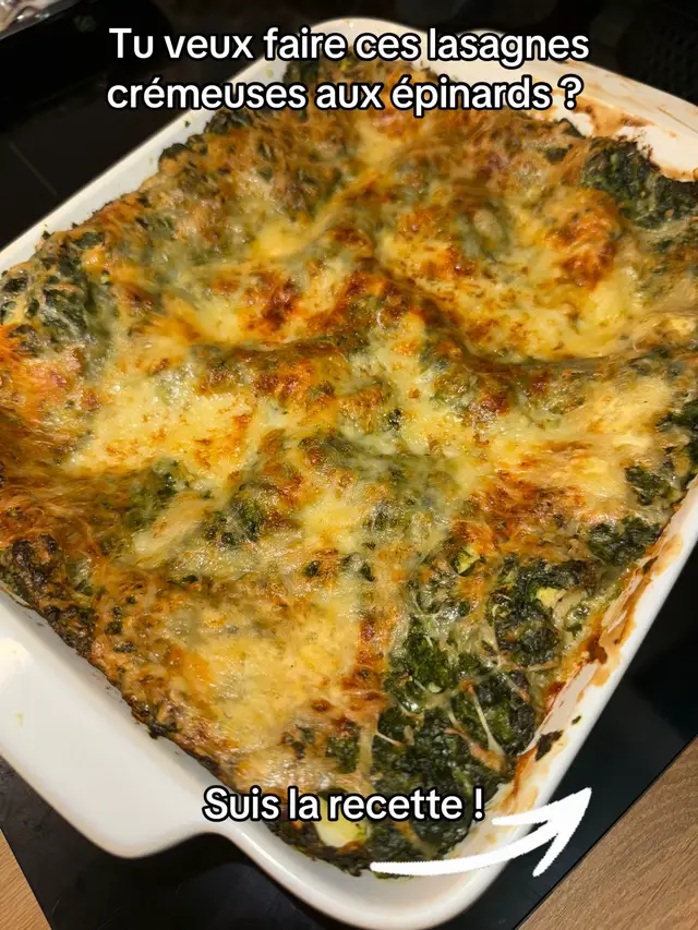 Des couches fondantes d’épinards, nappées de crème onctueuse et recouvertes d’un gratin doré au fromage😍😍😍 #FoodTok #Foodie #recette #fyp #pourtoiii 