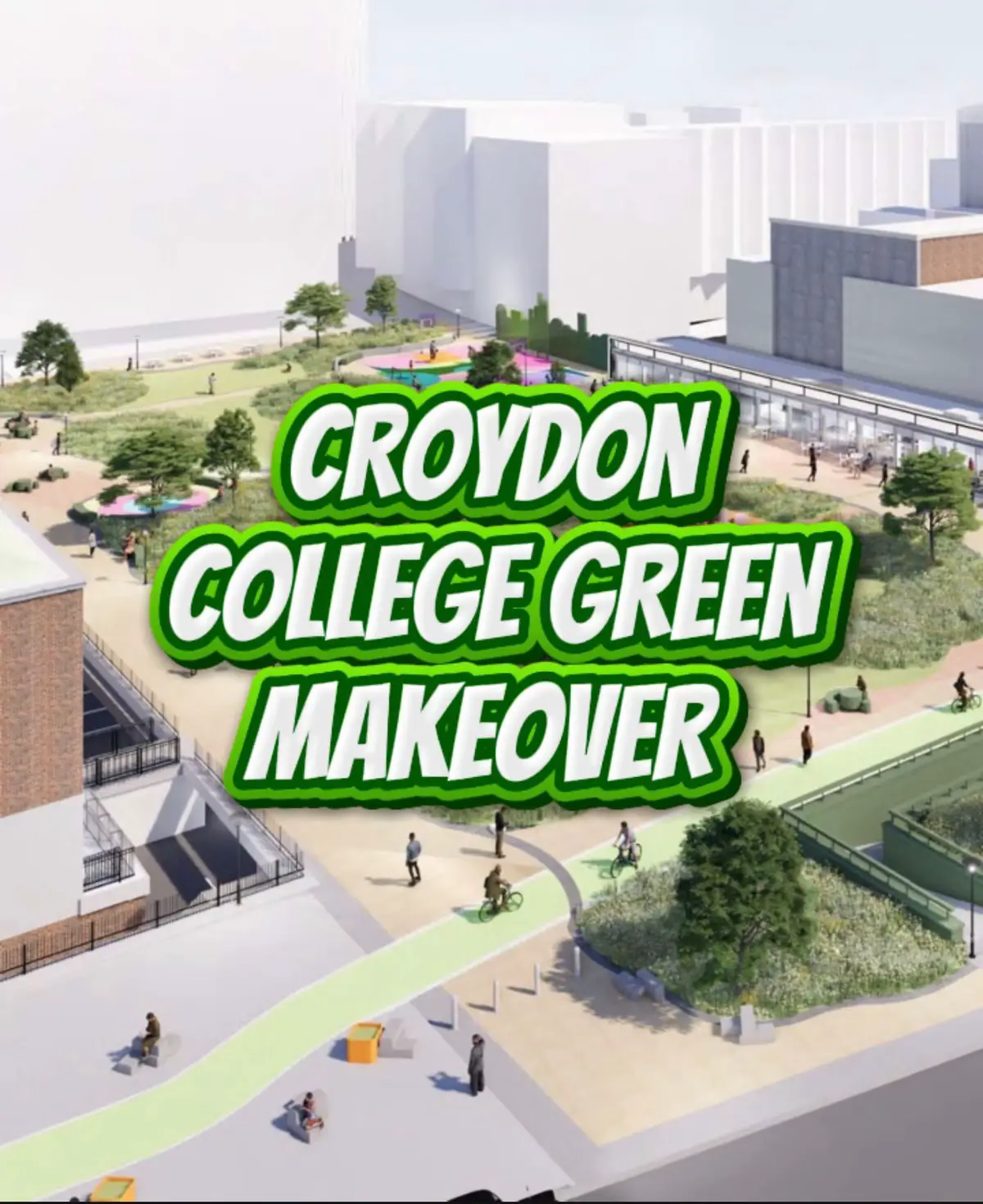 College Green is set to get an exciting makeover as part of the regeneration of Croydon town centre as part of the Mayor’s Town Centre Vision. The Council, under the Growth Zone funded programme, will soon deliver a new public space in the cultural quarter. It will see the unused space that connects Fairfield Halls and Croydon College opened up to the public and improve connectivity from East Croydon Station to the town centre. The project supports Executive Mayor Jason Perry’s Town Centre Vision – to create a more welcoming, accessible, and vibrant town centre that attracts new visitors, residents, businesses and investors to the borough. The latest proposals are for a sociable green area. This could include a children’s play area, a Multi-Use Games Area (MUGA) for sports activities, picnic area and seating and cafe terraces. It has been designed to be inclusive and accessible, with lots of greening, including wildflower planting and trees. A public exhibition will be held at Croydon College where residents and businesses will have the opportunity to find out more and have their say. It will be open from Monday 13 October to Saturday 18 October, 10am-4pm, with a late opening on 14 October until 8pm. The project team will be at the exhibition on Monday 13 October 12-4pm; Tuesday 14 October 12-8pm; and Saturday 18 October 10am-4pm. The exhibition will also be online on the Croydon Urban Room website. A planning application is then due to be submitted later this year. The College Green designs build on the wider Fairfield Masterplan. The designs have been revised to make sure they are suitable for the complex site conditions. MICA Architects have been appointed by the Council to develop the designs which have been shaped for a sociable, inclusive and playful public space. The project is funded through the Council’s Growth Zone Programme, a business rate uplift retention funding mechanism which is an innovative approach to fund and deliver this infrastructure and regeneration response. Projects within the Growth Zone Programme are delivered by the Council with the support of partners, the Greater London Authority (GLA) and Transport for London (TfL). College Green is one of ten projects under way in the town centre to improve connectivity, greenery and public spaces, and to celebrate the borough’s rich history. The programme includes improvements to Minster Green and building a new crossing in Wellesley Road to connect East Croydon to the town centre.  #croydonextra 