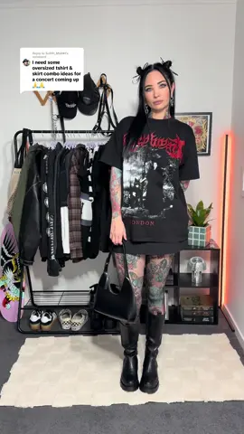 Replying to @SUHH_MUHH - Gig outfit inspo 🖤 #alt #alternative #alttiktok #tattoo #OOTD  Shirt - @Mary Wyatt  Skirt, Boots & Bag - @Princess Polly 