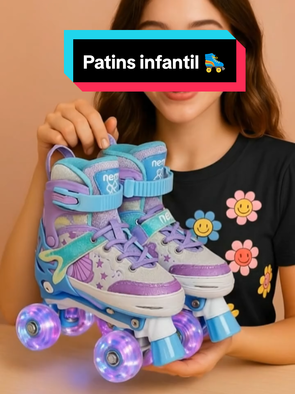 Patins infantil 4 rodas com led ajustável várias cores #patins #roller #vendas #tiktokshop 