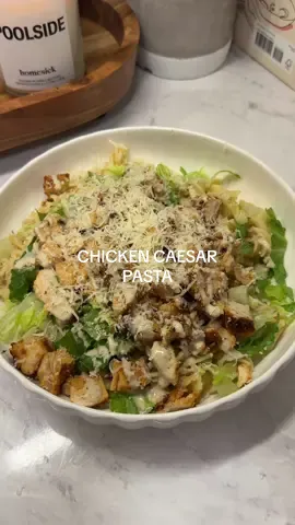 Another simple high protein recipe for ya 💚 CHICKEN CAESAR PASTA 🤩 Ingredients  - 2 chicken breast - 1 tsp salt -  1/2 tsp pepper - 1 tsp garlic powder  - 1/2 tsp paprika  - chickpea pasta - romaine lettuce  - Caesar dressing - bread crumbs or croutons  - parmesean cheese Instructions  1. Start by bringing a large pot of salted water to a boil for your pasta. 2. While the water heats up, cut your chicken breast in halves and pound to an even thickness. Season with salt, pepper, garlic powder & paprika. 3. Add your pasta to boiling water and cook according to package instructions. 4. Add chicken breast to a pan with oil and cook on each side for 5-6 mins. Internal temp should be 165°. Once cooked, dice into small pieces. 5. Wash and chop romaine lettuce. 6. Serve pasta topped with lettuce, chicken, breadcrumbs or croutons, dressing and cheese. #simplerecipes #DinnerIdeas #cooking #highprotein #healthymeals