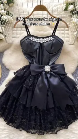 Black Strapless Dress With Lace And Bow - Luulla.com ✨ #outfitinspo #OOTD #fashiontiktok #fyp #partydress 