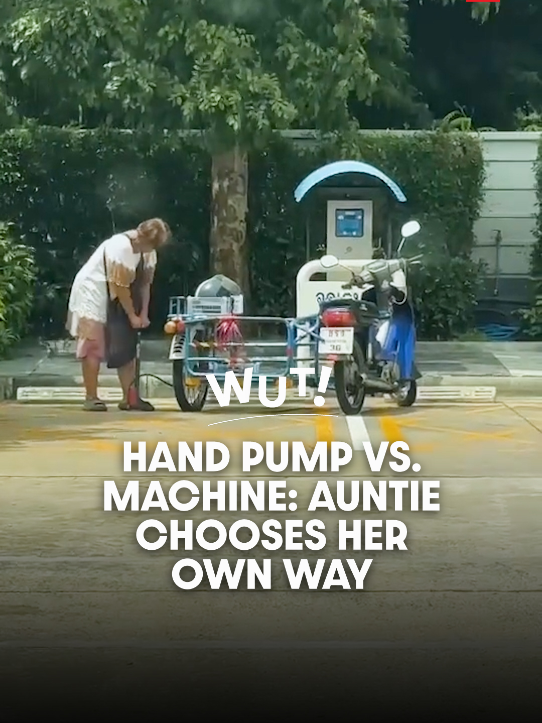 How to Pump Tyres in a Way the World Won’t Forget! . This unusual moment comes from TikTok user @khunkodtacha, who happened to come across an elderly woman about to inflate the tyres of her sidecar motorbike at an air station in a petrol station in Takhli District, Nakhon Sawan. . But on closer look, she wasn’t using the automatic air pump just behind her. Instead, she was inflating the tyres with a hand pump that requires pushing up and down manually! . The sight left passers-by baffled as to why she didn’t simply use the machine provided. After the clip went viral, countless netizens chimed in with cheeky comments. Many joked that she was technically correct, since she was inflating her tyres at the “air station” exactly as the sign instructed. Others suggested that perhaps the automatic pump wasn’t working properly, which is why she resorted to using her own trusty hand pump. . เติมลมรถยังไงให้โลกจำ! . โมเมนต์สุดแปลกนี้มาจากผู้ใช้ TikTok @khunkodtacha ที่ได้บังเอิญเจอคุณป้าท่านหนึ่งกำลังจะเติมลมยางรถมอเตอร์ไซค์พ่วงข้างของเธออยู่บริเวณ “จุดเติมลม” ภายในปั๊มน้ำมันแห่งหนึ่งใน อ.ตาคลี จ.นครสวรรค์ แต่เมื่อดูดี ๆ แล้วจะเห็นว่าคุณป้าท่านนี้กำลังสูบลมยางรถของเธอด้วย “ที่สูบลม” แบบที่ต้องใช้มือกดขึ้นลงเอง! ทำเอาคนที่ผ่านไปเห็นเข้าถึงกับงงว่าทำไมคุณป้าถึงไม่ใช้ปั๊มเติมลมอัตโนมัติที่อยู่ข้างหลัง โดยหลังจากคลิปเผยแพร่ออกไปก็มีชาวเน็ตเข้ามาแสดงความคิดเห็นเป็นจำนวนมากพร้อมแซวคุณป้ากันไม่หยุด ส่วนใหญ่บอกว่าคุณป้าทำถูกแล้วที่เติมลมตรง “จุดเติมลม” ตามที่ป้ายบอกไว้ แต่ก็มีหลายคนที่คิดว่าตัวปั๊มเติมลมอัตโนมัติอาจจะมีปัญหาหรือขัดข้องจนทำให้คุณป้าต้องหยิบที่สูบลมของตัวเองมาใช้แทน . . 📹 Video courtesy of TikTok @khunkodtacha  . Follow us for more news and updates in Thailand🇹🇭 . #TSLTHWUT #WUT #ViralVideos #Thailand #คนไทยเป็นคนตลก