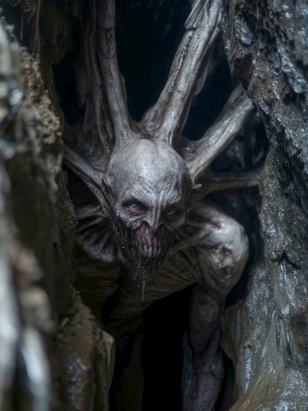 It hides where the shadows begin. #nightmarefuel #horror #scary #monster #cave 