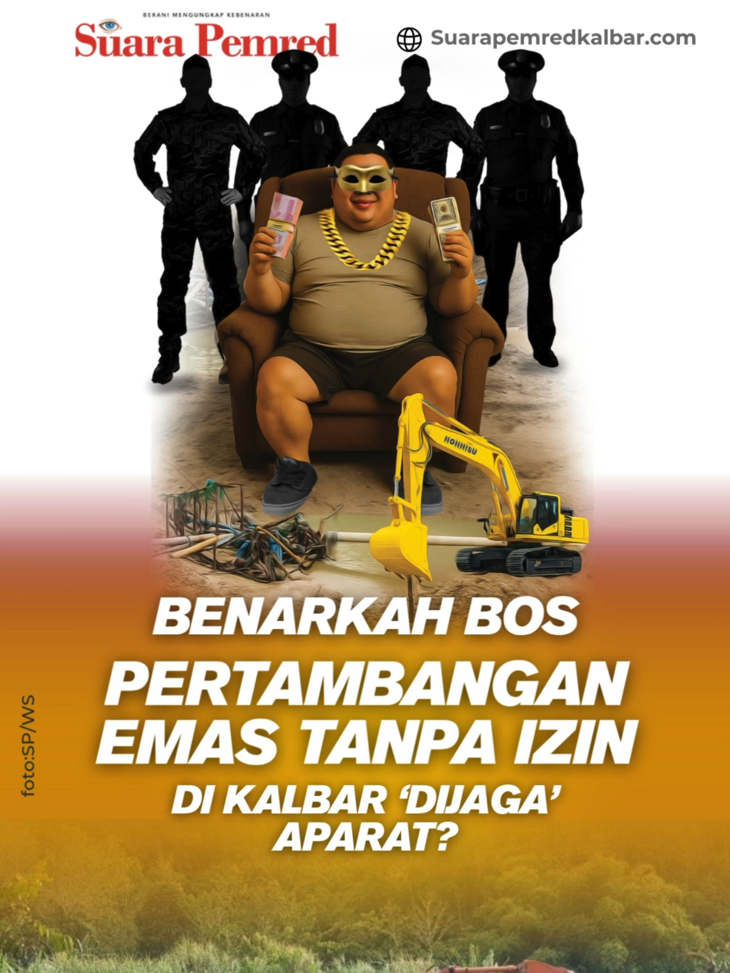 Bos PETI Kalbar “Dijaga” Aparat? PONTIANAK, SP - Aktivitas Pertambangan Emas Tanpa Izin (PETI) di berbagai wilayah Kalimantan Barat (Kalbar) terus berlangsung tanpa hambatan berarti, meski operasi penindakan oleh aparat kepolisian dan instansi terkait kerap dilakukan. Ironisnya, dalam banyak kasus, hanya para pekerja kecil yang ditangkap, sementara pemodal besar atau “bos PETI” justru lolos dari jerat hukum. Dan anehnya lagi disejumlah daerah aktivitas tambang emas ileggal masih aman beroperasi dan terang benderang menggunakan puluhan alat berat, seperti eksavator  di setiap lokasi. Lalu siapa yang membiayai ?  https://www.suarapemredkalbar.com/read/ponticity/29092025/bos-peti-kalbar-dijaga-aparat