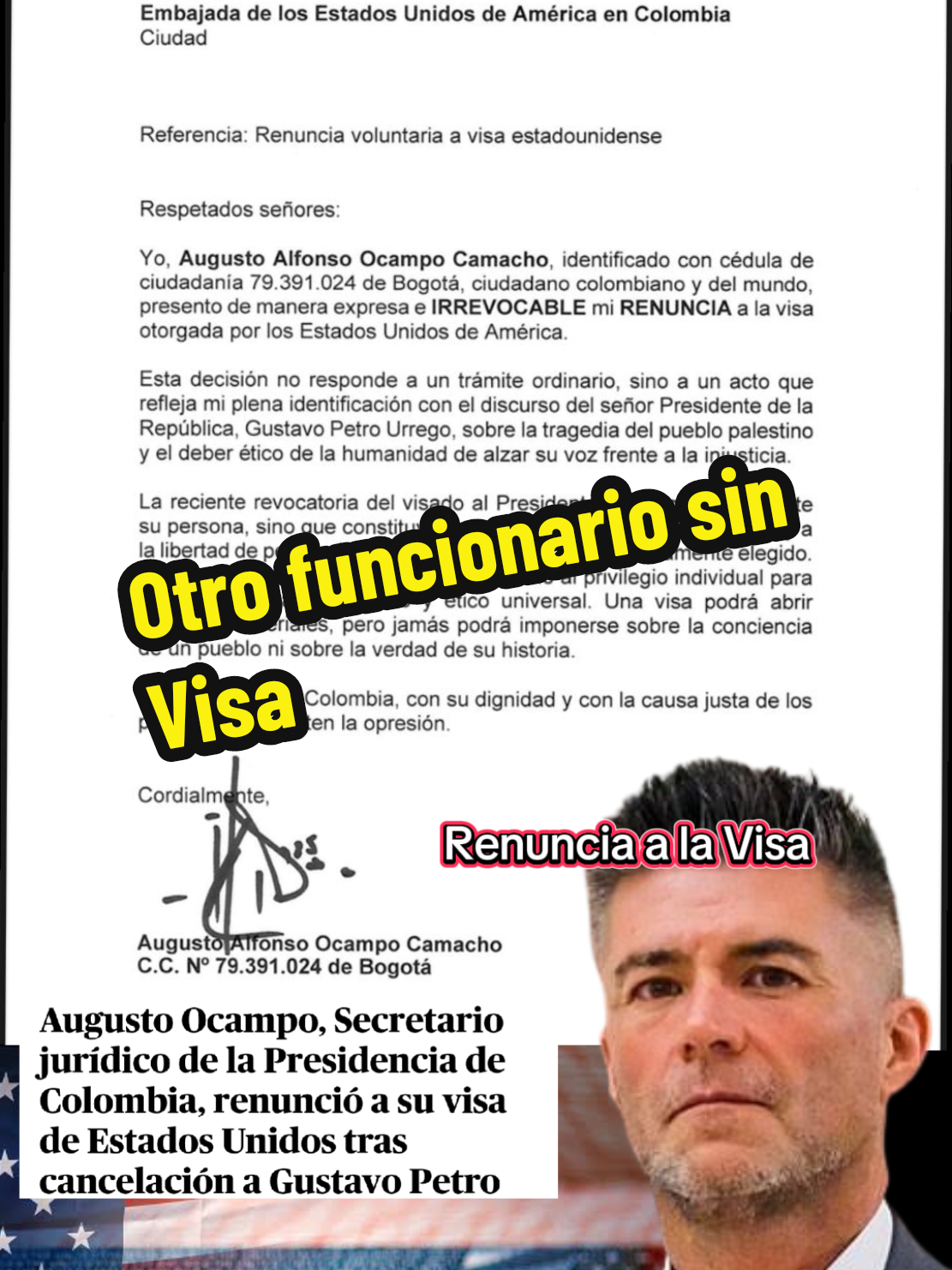 Augusto Ocampo, Secretario jurídico de la Presidencia de Colombia, renunció a su visa de Estados Unidos tras cancelación a Gustavo Petro  #visa #augustoocampo #visa #renuncio #gustavopetro 