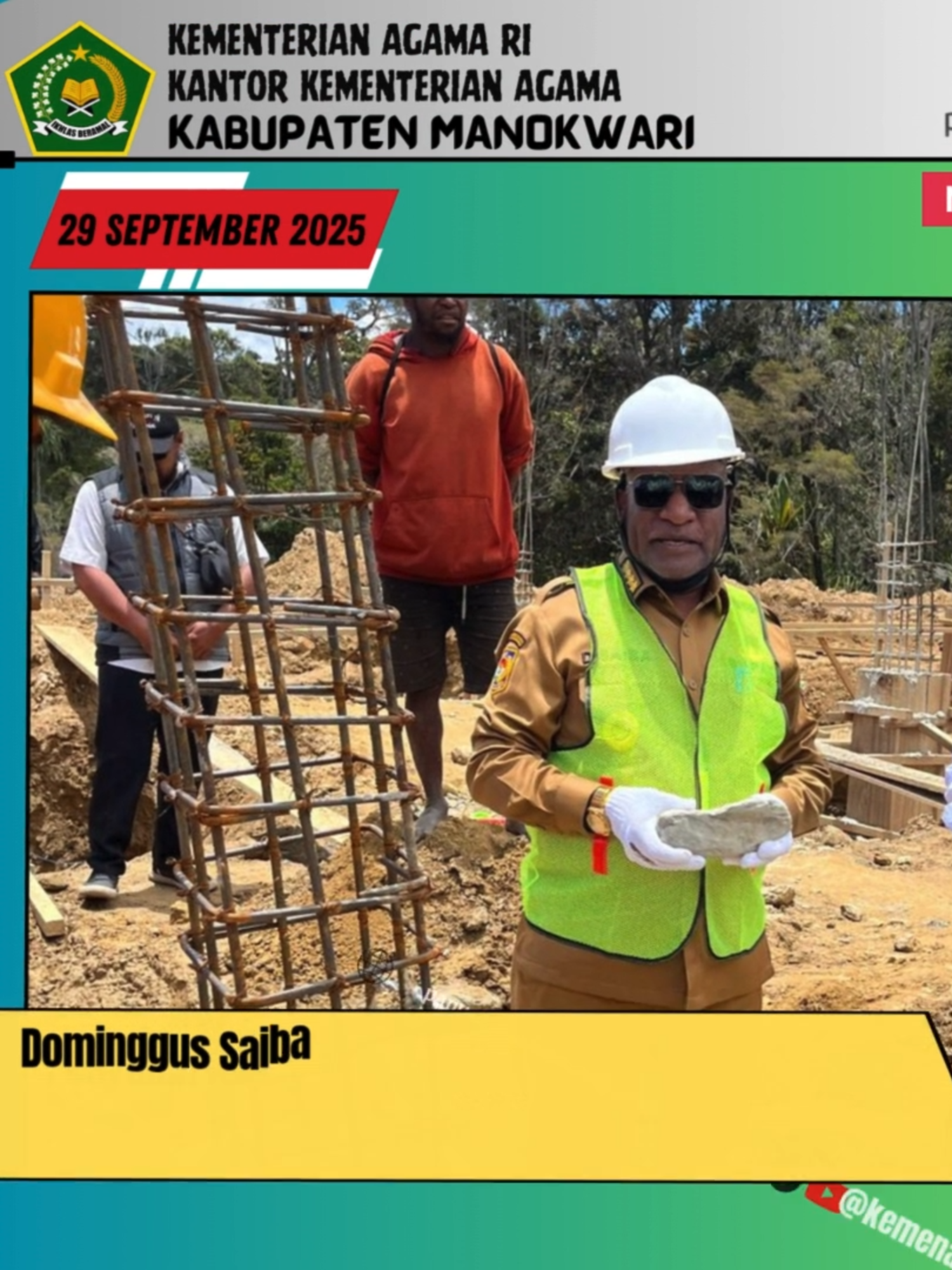 Pegungungan Arfak --- Dominggus Saiba Letakan Batu Pertama Pembangunan Kantor Kemenag Pegaf: Simbol Harapan Baru di Pnibut Anggi, Senin 29 September 2025. Selengkapnya baca: https://papuabarat.kemenag.go.id/.../dominggus-saiba... #kemenagpegaf#kemenagri#KemenagPapuaBarat#kemenagberdampak#asn#humaskemenagri