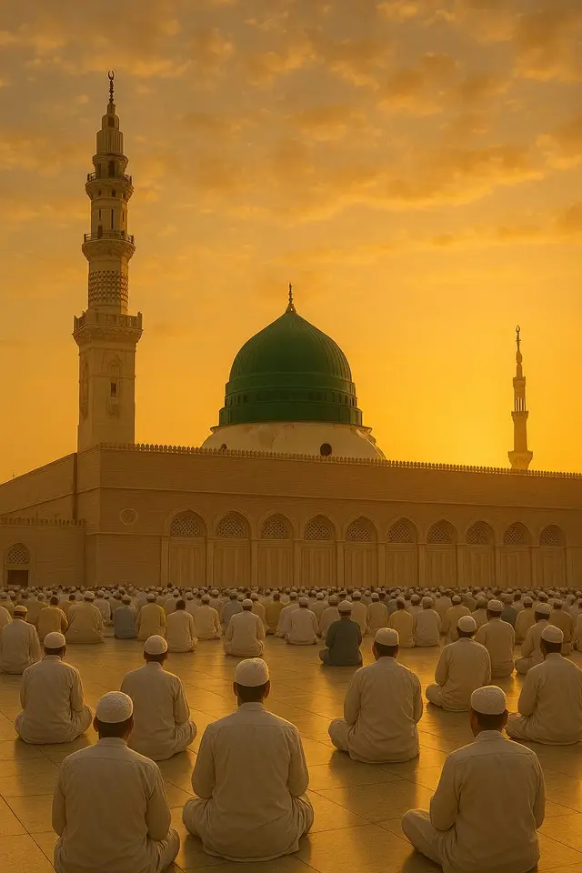 Madina Munawar madinah munawra Madinah, the City of the Prophet, shines bright A beacon of faith, where Islam's history takes flight The Masjid an-Nabawi, a mosque of grandeur and might Where the Prophet Muhammad's tomb is a sacred sight The city's streets are lined with date palms, green and tall A tranquil oasis, where faith and peace enthrall Madinah's rich history and heritage are palpable and real Madinah's rich history and heritage are palpable and real A place where Muslims from all over the world come to feel The city's warm hospitality and welcoming smile Make it a place of pilgrimage, worth traveling a long while #plztiktokteamdontunderviewmyvideos #foryoupage