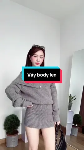 HN259/ Váy body đầm len trễ vai đính khuy nút. #vaybody #hanquoc 