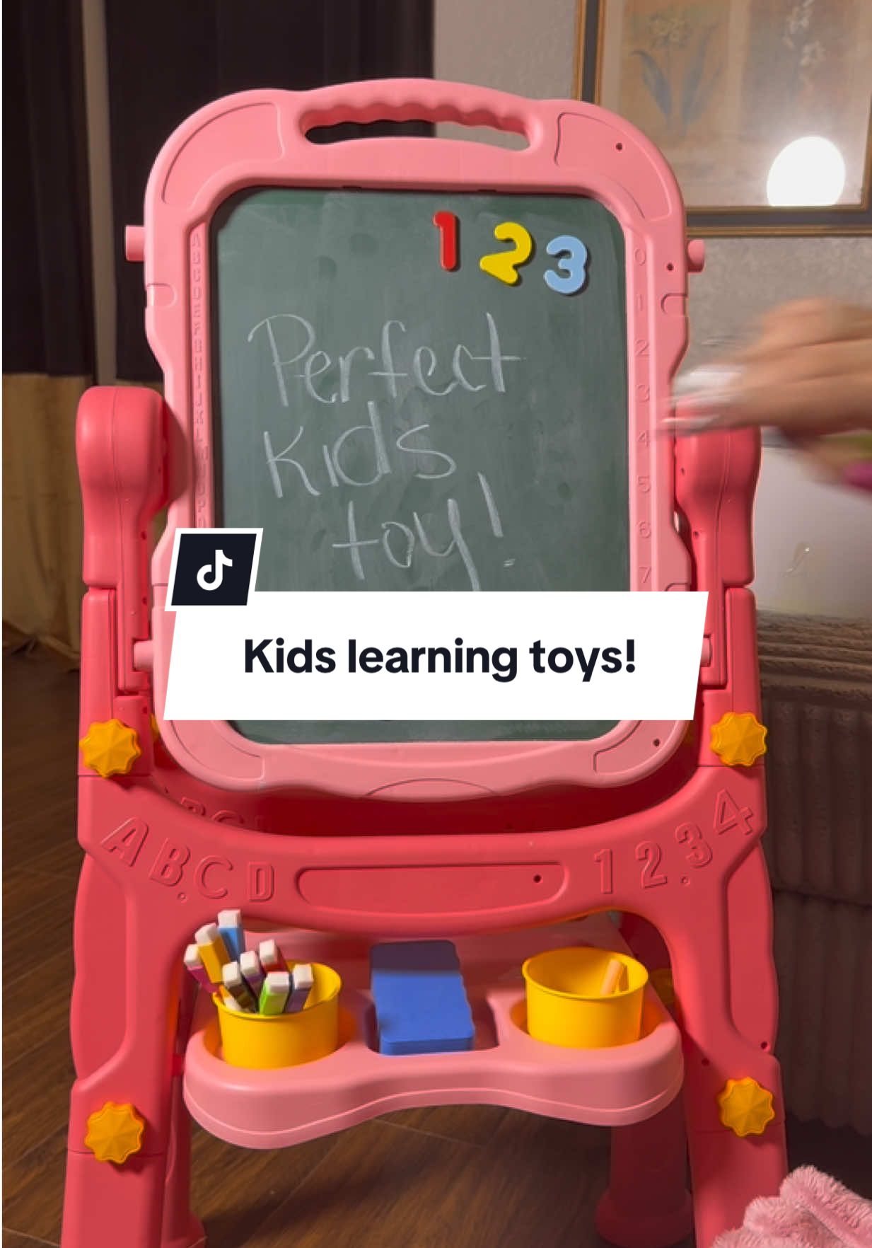 These are always a huge hit, especially for Christmas and if you have a little artist in your house. I think both my four year old and six year old would love one of these. I love that one side is a chalkboard in the other as a dry race while both are being magnetic.  It included everything you need to start up play. You didn’t have to go get markers or chalk. It was all included. If the car is still above my name that means you’re still in stock and you can still grab it! #learningtoys #screenfreeplay #kidseasel #toysforkids #toddlersoftiktok 