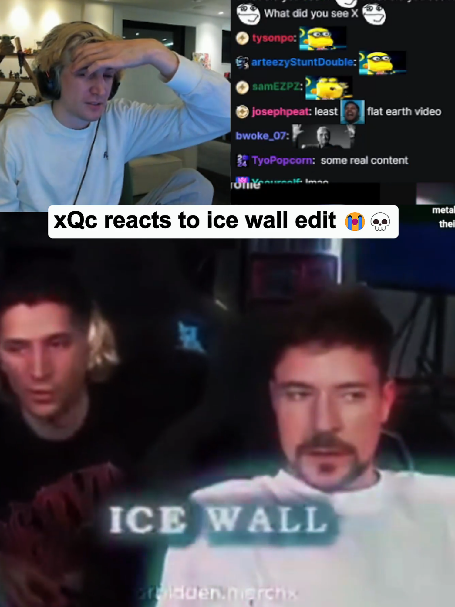 xQc reacts to the Ice Wall edit of him, Adin Ross and Mr Beast 💀😭 #xqc #icewall xQc reacts vrill edit ❤️‍🩹 #conspiracy #streamer #viral  Watch xqc live at kick.com/xqc