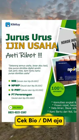 Urus ijin usaha anti ribet 😎   #nib #npwp #pirt #ptperorangan #ijinusaha 
