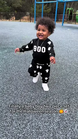 He sure did put that on.. this Halloween baby boy outfit had me stop every 5 minutes at the park !! Get yours before it goes 🤍👻🎃#fyp #babyboyclothes #halloweenbaby 