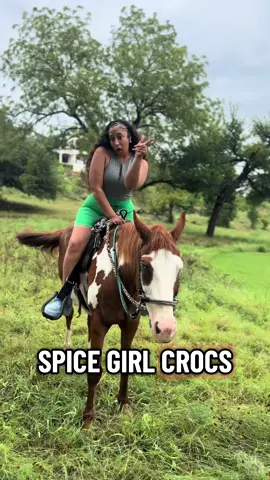 Goofing around in the rain with my folks #horsesoftiktok #realcountry #realcowgirl #crocs #horse @Maverick Horseback Riding 