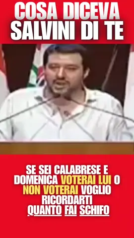Domenica prossima si voterà in Calabria per il rinnovo del consiglio regionale. E si, c'è proprio lui. Nelle liste del centrodestra c'è la lega a supporto del candidato presidente uscente. Coloro che oggi promettono posti di lavoro e investimenti, spesso affidandoli ai loro amici e ai soliti noti anziché per meritato, dicevano esattamente questo dei calabresi e dei meridionali. Non fatevi ingannare e non dimenticate  #salvini #calabria #elezioni #sud #fyp 
