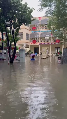 Thầy cô bắc cầu, đẩy chậu cho các con về… 🥹🌊 Giữa trận ngập lịch sử 2025, vẫn thấy tình người là ánh sáng ✨  #Sea #flood #xuanthuy #hanoi #autumn 