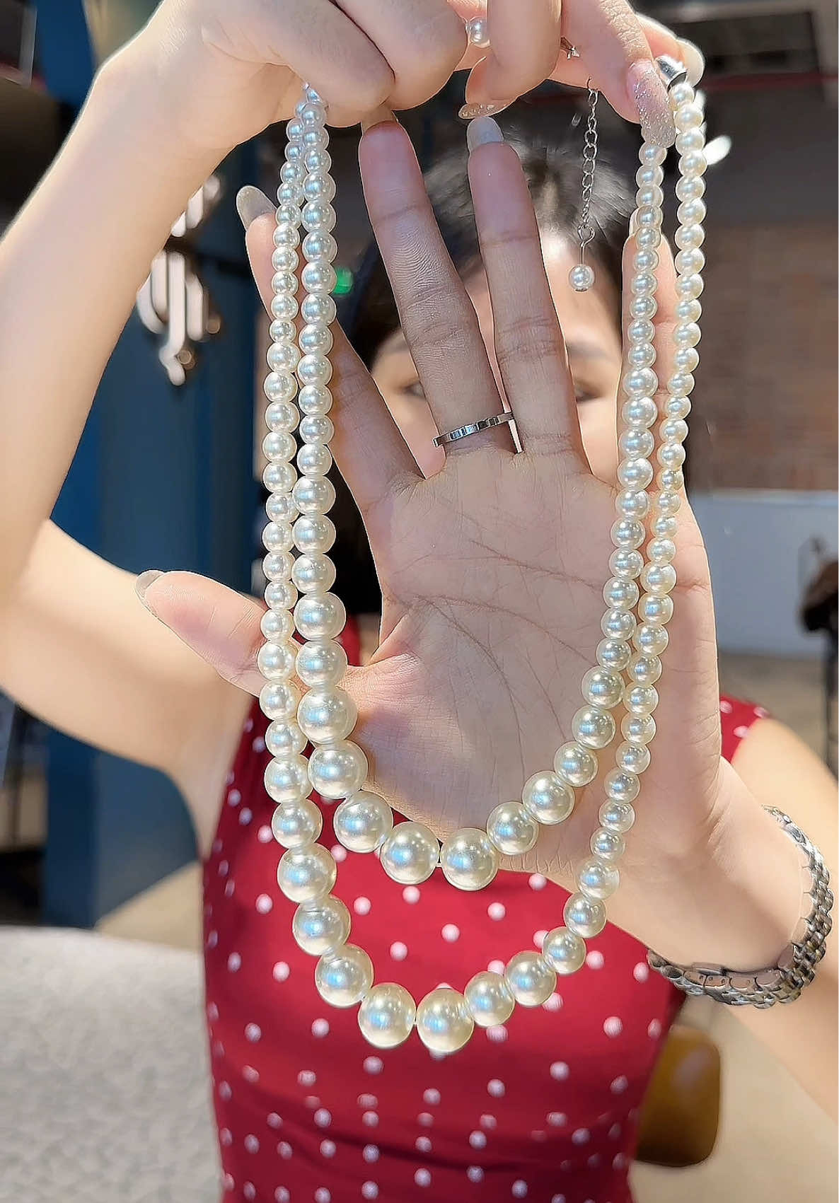 Dây chuyên ngọc trai 2 sợi sang lăm#xuhuong #vongco #ngoctrai #trangsuc