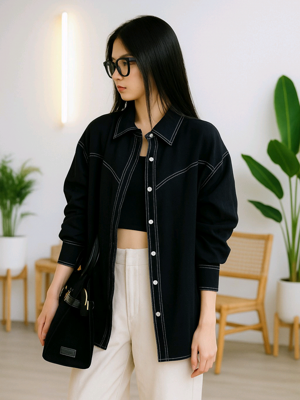 ASOKA Vine Shirt 3305 Atasan Wanita Kemeja Oversize Long Sleeve Basic Shirt Contrast Stitch Linen #kemejawanita #atasanwanita #kemejaoversize #kemejawanitaterbaru  #ootdwanita 