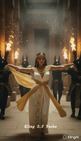 Cleopatra leads. Four guardians follow. Every step stays locked in perfect rhythm, brought to life with Kling Video 2.5 Turbo. #klingai #klingaiturbo #cleopatra #groupdance