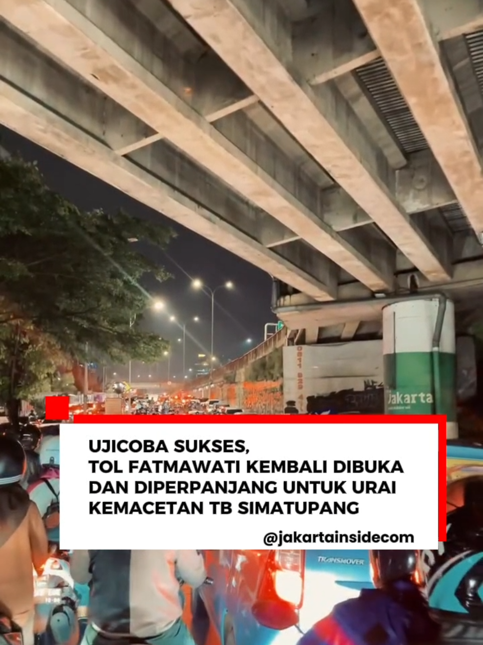 Macet di TB Simatupang Mulai Terurai Gerbang Tol Fatmawati 2 kembali dibuka gratis hingga akhir Oktober 2025. Pembukaan lajur kiri ini terbukti menurunkan volume kendaraan hingga 17,15%, meningkatkan kecepatan rata-rata 15,92%, dan memperbaiki kinerja lalu lintas sebesar 18,65%. Pemprov DKI juga melakukan penyesuaian proyek di kawasan tersebut untuk menjaga arus lalu lintas tetap lancar. #Jakarta #DKIJakarta #fyp #JakartaInside #macet 