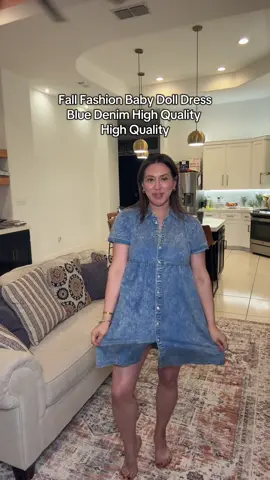 Blue Denim Baby Doll Dress  Fall Fashion Trend #fashiontiktok #fallfashion #fashion #MomsofTikTok #falloutfits 