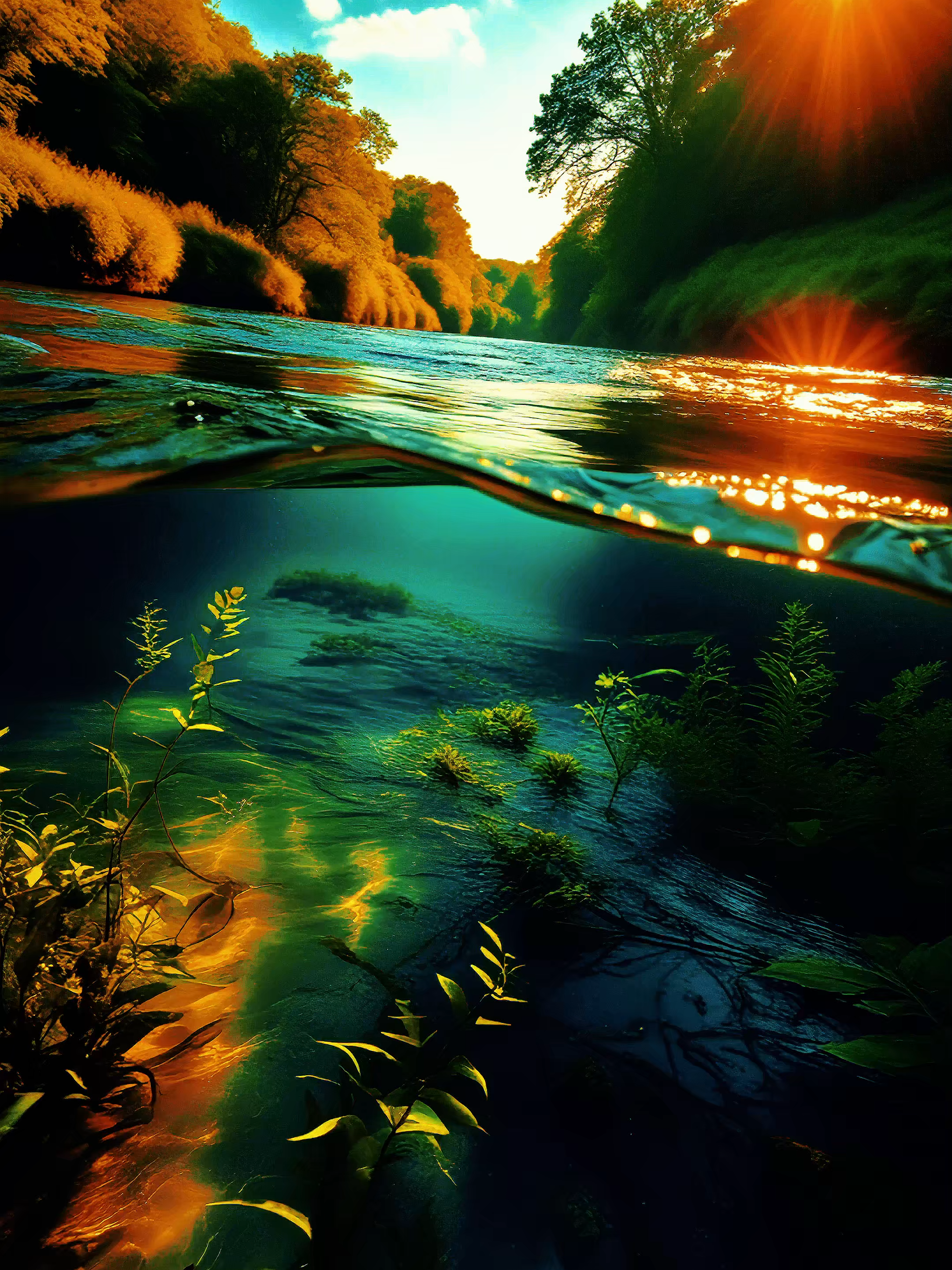 POV half underwater and half surface following river flow. #4klivewallpaper #livewallpaper #livewallpaper4k #livewallpapers #river
