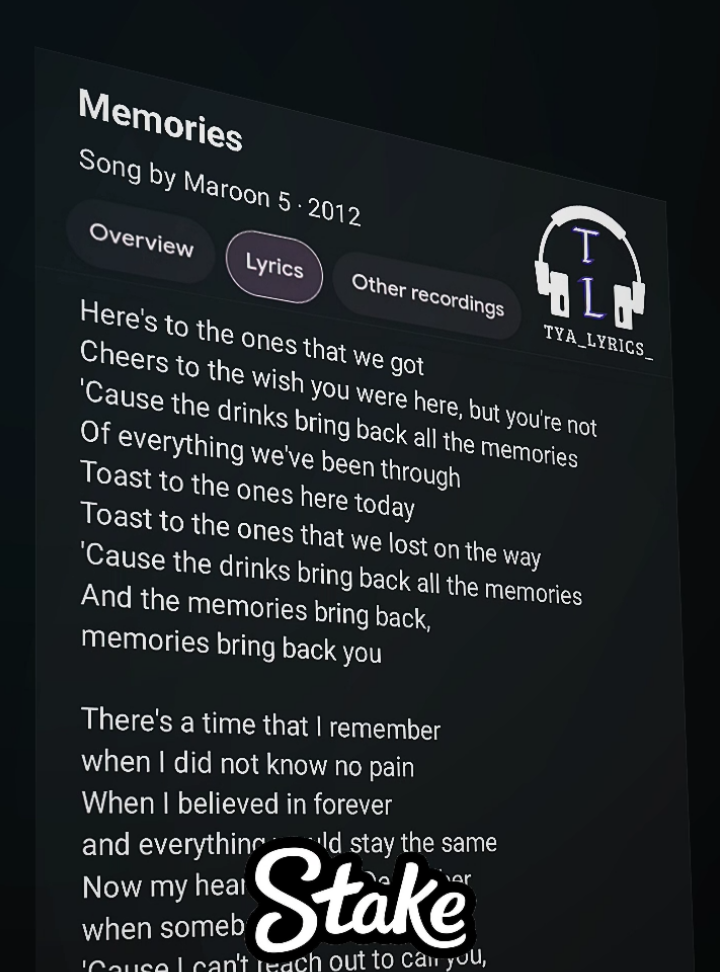 Memories - Maroon 5 || Lyrics 🎧🎶  . . . #lyrics #music #maroon5 #fyp #tya_lyrics_ 