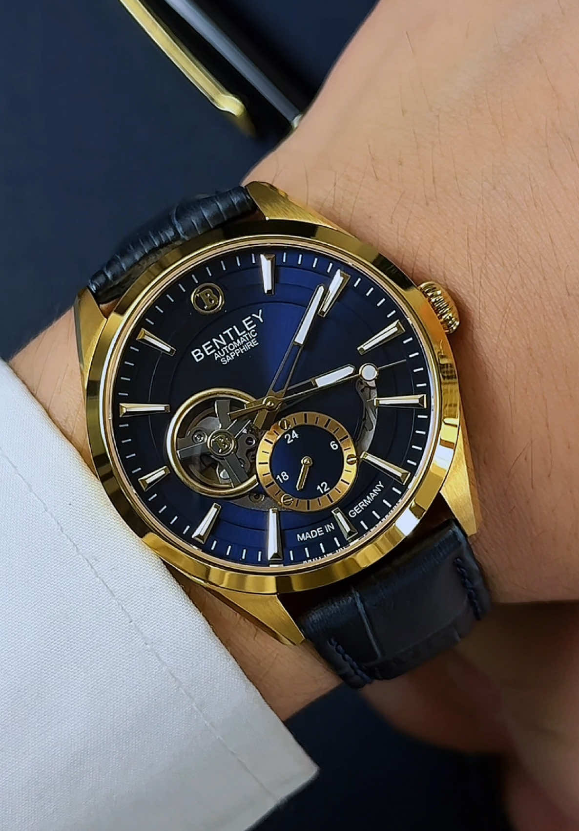 Đồng hồ nam Bentley Mặt hề BL1831 Dial Xanh navy Vỏ gold sang trọng, cuốn hút, Size 41mm #bentley #donghochinhhang #haowatch #seiko #orient 
