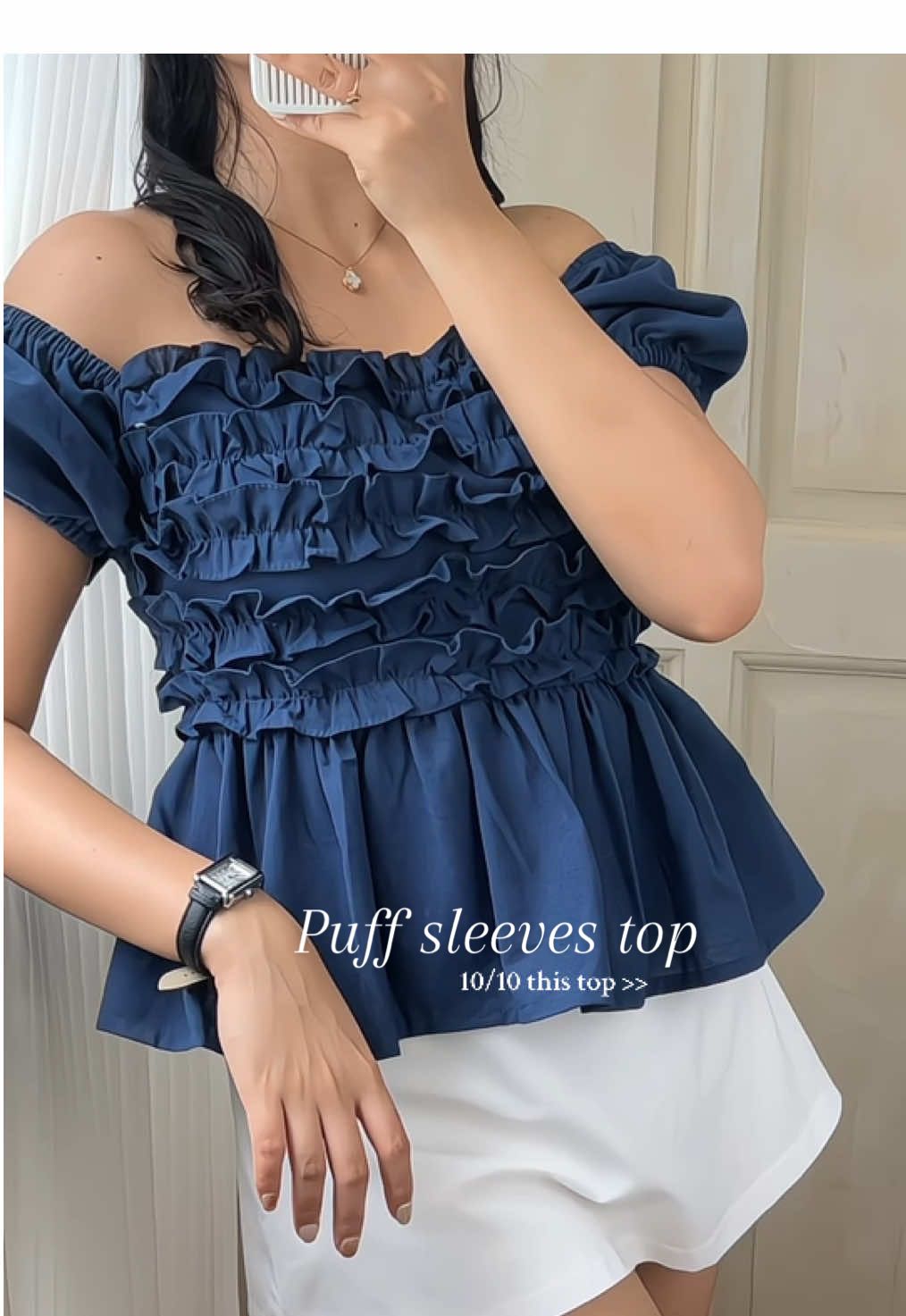 Quick fit check 💙 ⋆. 𐙚  #puffsleevestop #topsforwomen #topsreco #outfitsforwomen #TikTokFashion 