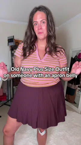 I just got this outfit from Old Navy and I FEEL so cute. I’m plus size with an apron belly and I love the way that this pleated skirt conceals my apron belly. The whole outfit was affordable but still trendy and the fit is a 10/10! #plussizeoldnavy #oldnavy #plussizetryon #apronbelly #apronbellybaddies @Old Navy Official 