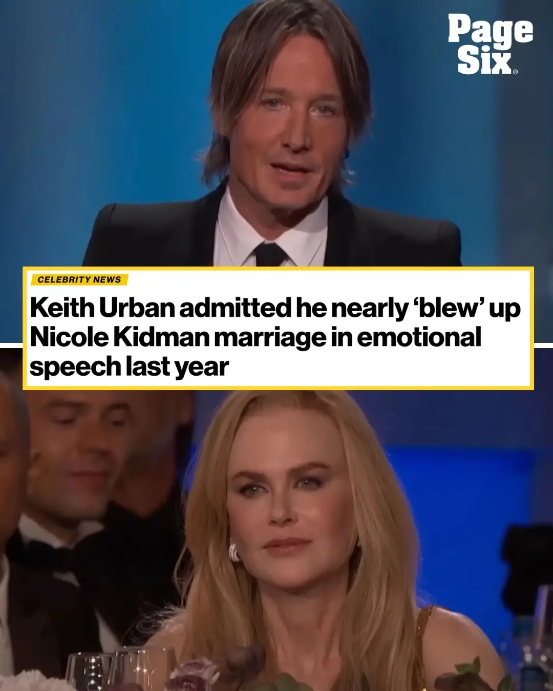 Keith Urban detailed a dark period in his marriage to Nicole Kidman during an emotional speech one year before their bombshell separation. “My addictions … that I’d done really nothing about, blew our marriage to smithereens,” he recalled. “Four months into a marriage, I’m in rehab for three months. I had no idea what was going to happen to us,” he continued at the time. “And if you want to see what love in action really looks like, give that a whirl.” 📸: YouTube; FilmMagic