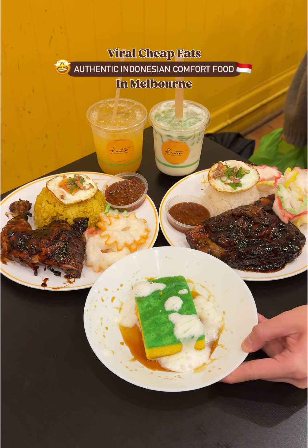 🇮🇩 Viral Cheap Eats Authentic Indonesian Comfort Food in Melbourne 🤩 Been eyeing on this halal spot for their viral sponge lookalike cake and now I finally get to try it! 🥹 Iconic for their authentic Indonesian home style comfort food! 🤤😍 Their beef ribs are a must try, so tender that it just falls off the bone! 🥰 📍Kantin, Lygon St, Carlton, Melbourne 🇦🇺  Thank you @kantin.au for the lovely invite, food & hospitality! 💌 Follow @foodiesiwonie for more food-ventures 🫶🏻 #invite #melbournefoodie #foodreview #Foodie #foodphotography #foodblogger #foodporn #discoverunder2k #trending #viralfood #foryou #melbournefood #australiafood #australiaeats #melbourneats #melbournecity #whatsonmelbourne #musteat #indonesianfoodmelbourne #indonesianfood #indofood #melbournehalalfood #cendol #melbournecendol #ayambakar #tiktokmelbourne #tiktokfood