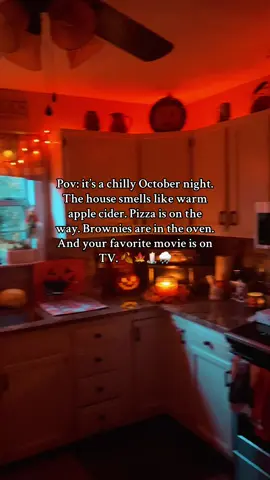 Pov: it’s a chilly, cozy October night. The house smells like warm apple cider. Pizza is on the way. Brownies are in the oven. And your favorite movie is on TV. 🍂🍁🕯️🌧️ #nostalgia #halloween #halloweendecor #fallnights #pumpkinspice 
