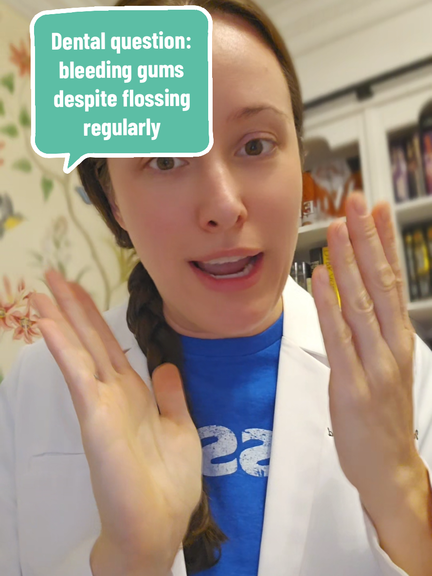 Replying to @omni._alex Putting on my white coat to answer a tooth question! Wondering why your gums still blred even though you're flossing? It may be residual tartar leading to persistent inflammation. #dentaltips #themamadentist #bleedinggums #flossing #howtofloss 
